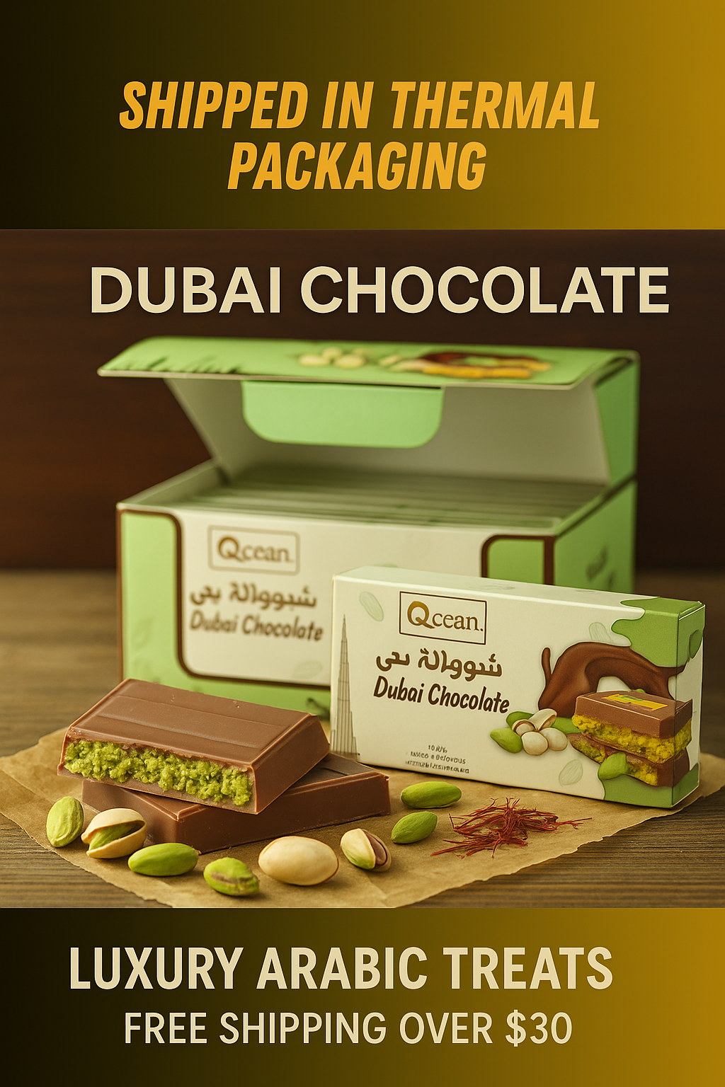 Ocean Dubai Chocolate – Pistachio Kunafa Milk Chocolate Bars (100g & 200g)